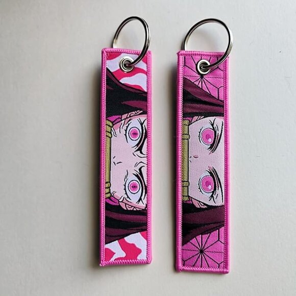 Anime Pink Fabric Keychain – Double-Sided Embroidered Strap Accessory - Picture 3 of 4